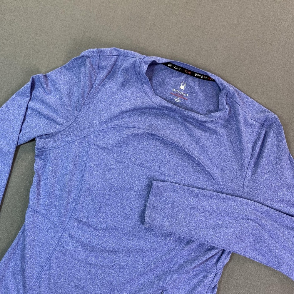 Spyder Active Shirt Women M Purple Long Sleeve Crew Neck Thumbholes Zip Pocket